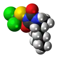 Space-filling model of the clodantoin molecule