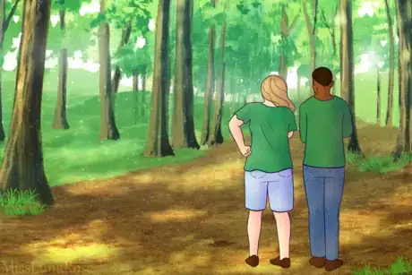 Image titled Two People Stroll in Quiet Forest.png