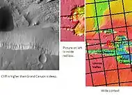 Cliff in Candor Chasma Plateau, as seen by THEMIS.  Click on image to see relationship with other features in Coprates quadrangle.