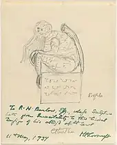 H. P. Lovecraft's drawing of Cthulhu, seated, facing left