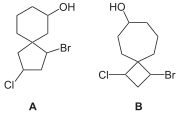 1-Bromo-3-chlorospiro[4.5]decan-7-ol, and '1-bromo-3-chlorospiro[3.6]decan-7-ol.