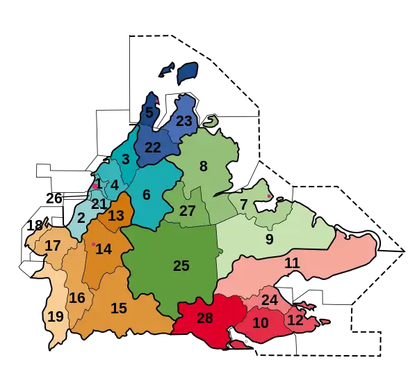 Map of divisions and districts of Sabah: Kalabakan is labelled 28