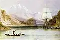 HMS Beagle at Ponsonby Sound in the Beagle Channel, by the ship's artist Conrad Martens.