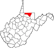 Map of West Virginia highlighting Monongalia County