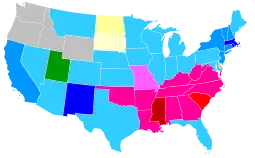 Plurality religion by state, 2001. Data is unavailable for Alaska and Hawaii.