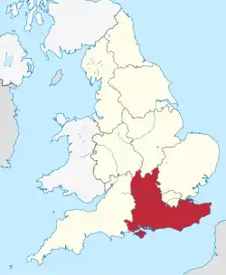 South East England, highlighted in red on a beige political map of England