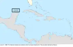 Map of the change to the United States in the Caribbean Sea on June 21, 1884