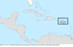 Map of the change to the United States in the Caribbean Sea on March 31, 1917