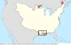 Map of the change to the international disputes involving the United States in central North America on December 10, 1810