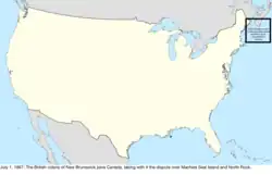 Map of the change to the international disputes involving the United States in central North America on July 1, 1867