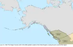 Map of the change to the United States in northwest North America on June 15, 1846