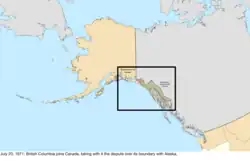 Map of the change to the United States in northwest North America on July 20, 1871