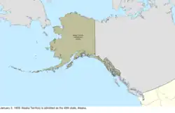 Map of the change to the United States in northwest North America on January 3, 1959