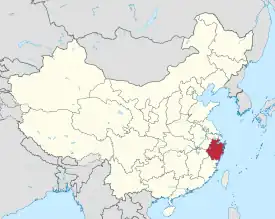 Map showing the location of Zhejiang Province