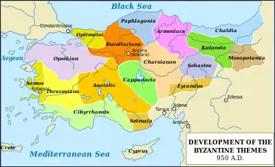 Map of Byzantine Empire showing the themes in circa 950