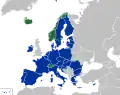 European Union (in blue) and European Free Trade Association (in green)