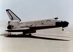 Aerodynamic braking in Space Shuttle landings.